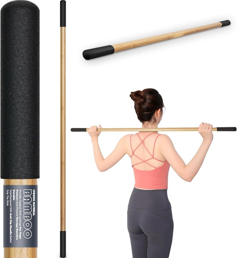 Taikula Bamboo Stretch Yoga Stick, 5ft/149 cm, Flexibility Stick for Physical Therapy, Premium Yoga Dowel with Super Sturdy Rubber Handle Ends, Exercise Bar for Posture Corrector - Image 1